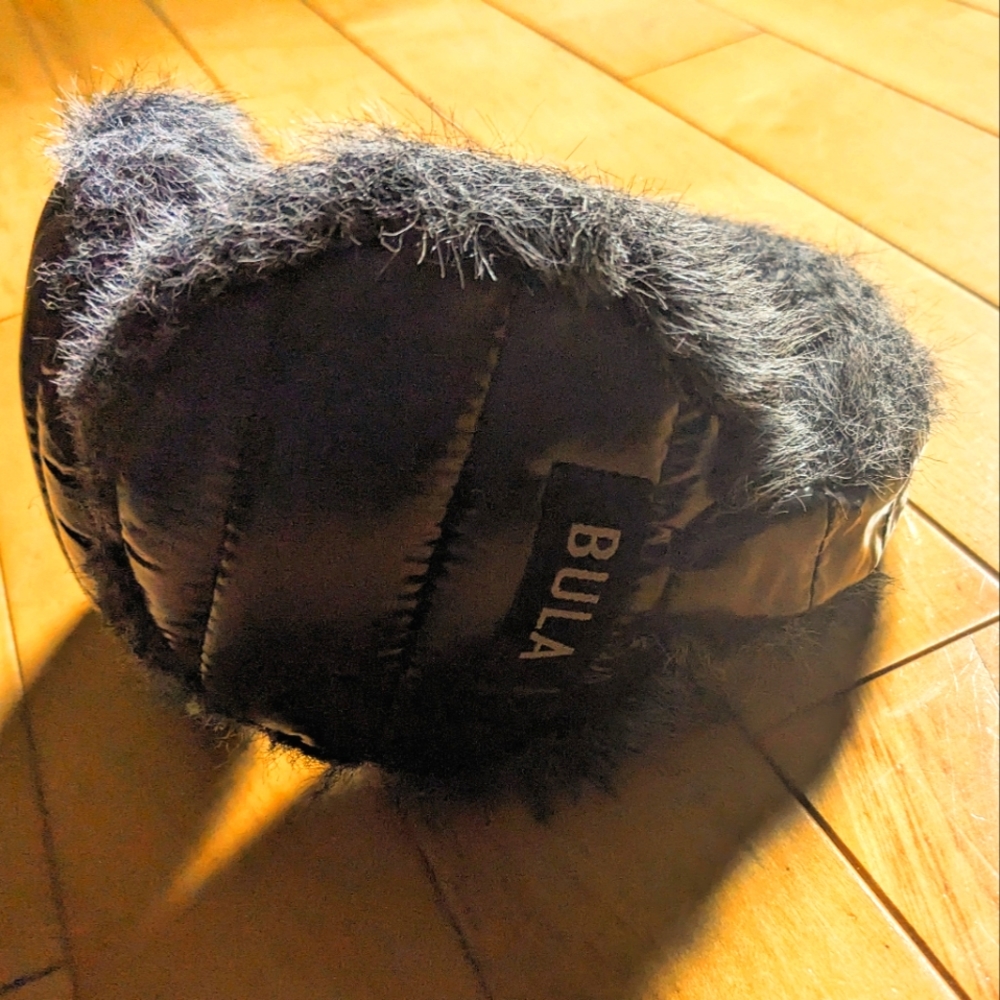 BULA - Black shiny, furry earmuffs. NEW